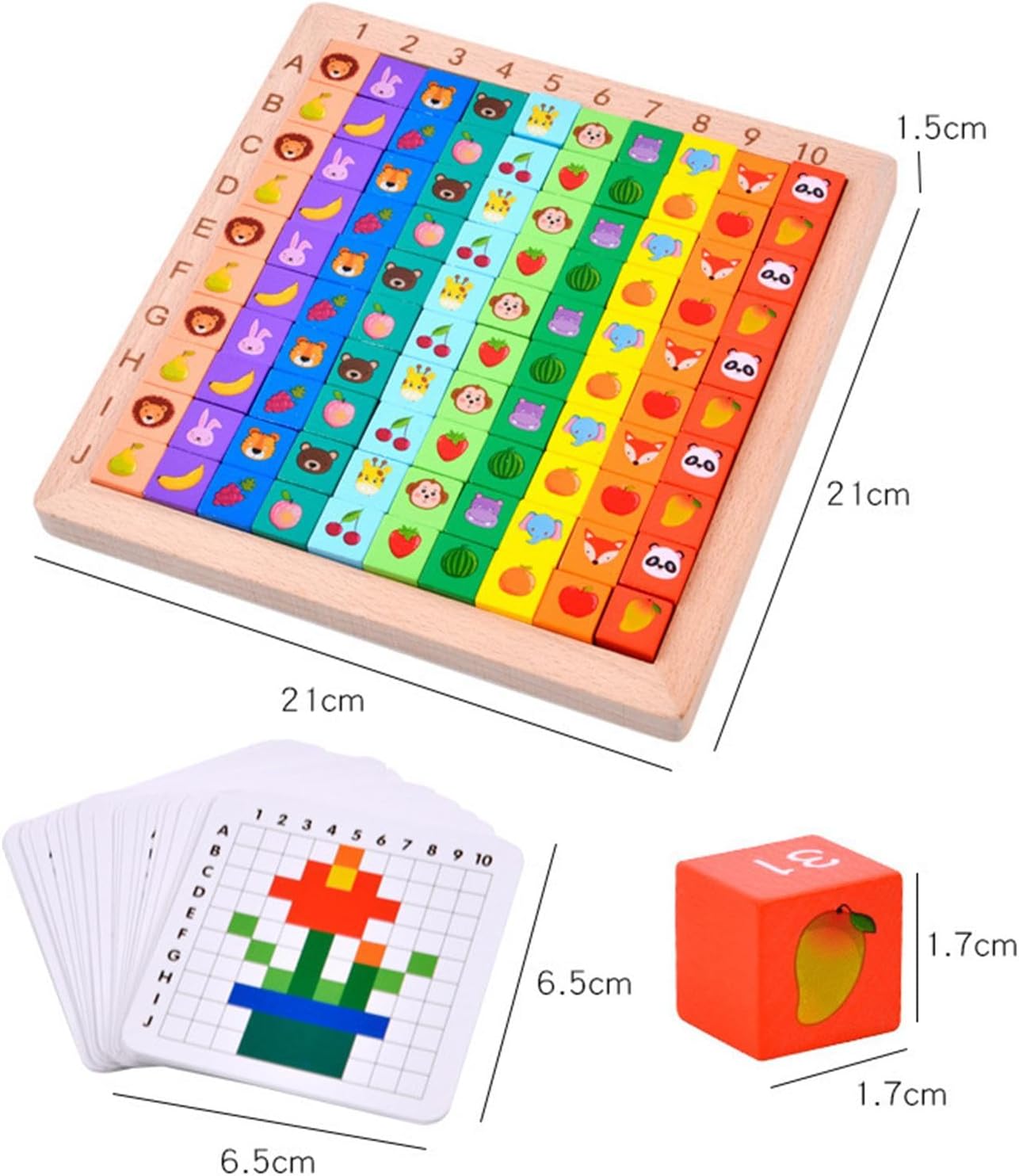 Fidtoy Wooden Multifunctional Number Alphabet and Animals Pattern Blocks Montessori Pixel Art Learning Toy for Kids Ages 2 to 6
