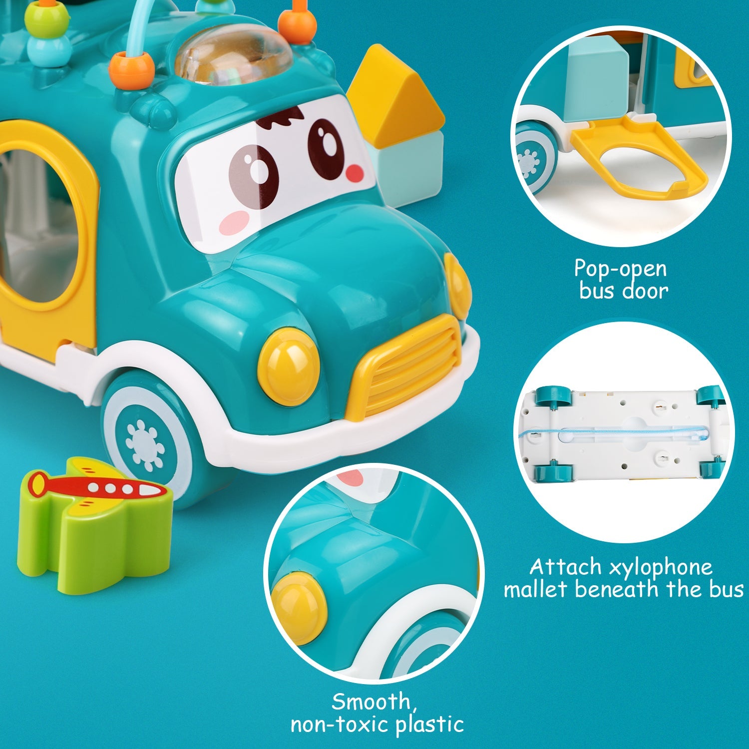Fidtoy Musical Shape Sorter Bus for Toddlers 12 Months+