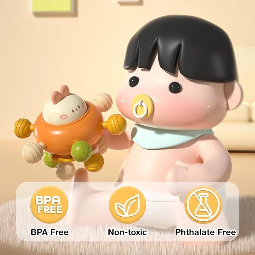 Fidtoy Jouet de dentition et hochet 3-en-1 en silicone pour bébé, hochet lapin pour bébés de 6 mois et plus, jouet à mâcher texturé pour les voyages, le jeu en poussette et le développement sensoriel précoce
