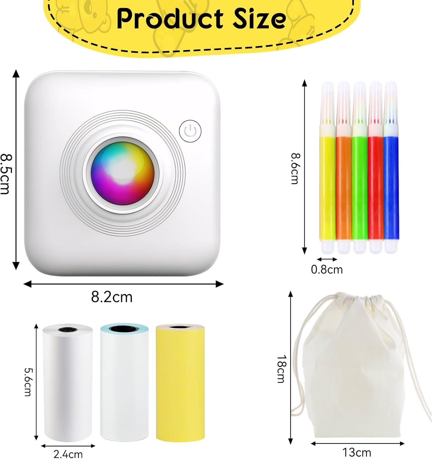 Fidtoy Mini Portable Pocket Thermal Bluetooth Printer with LED Light for Kids Students Notes Labels Crafts