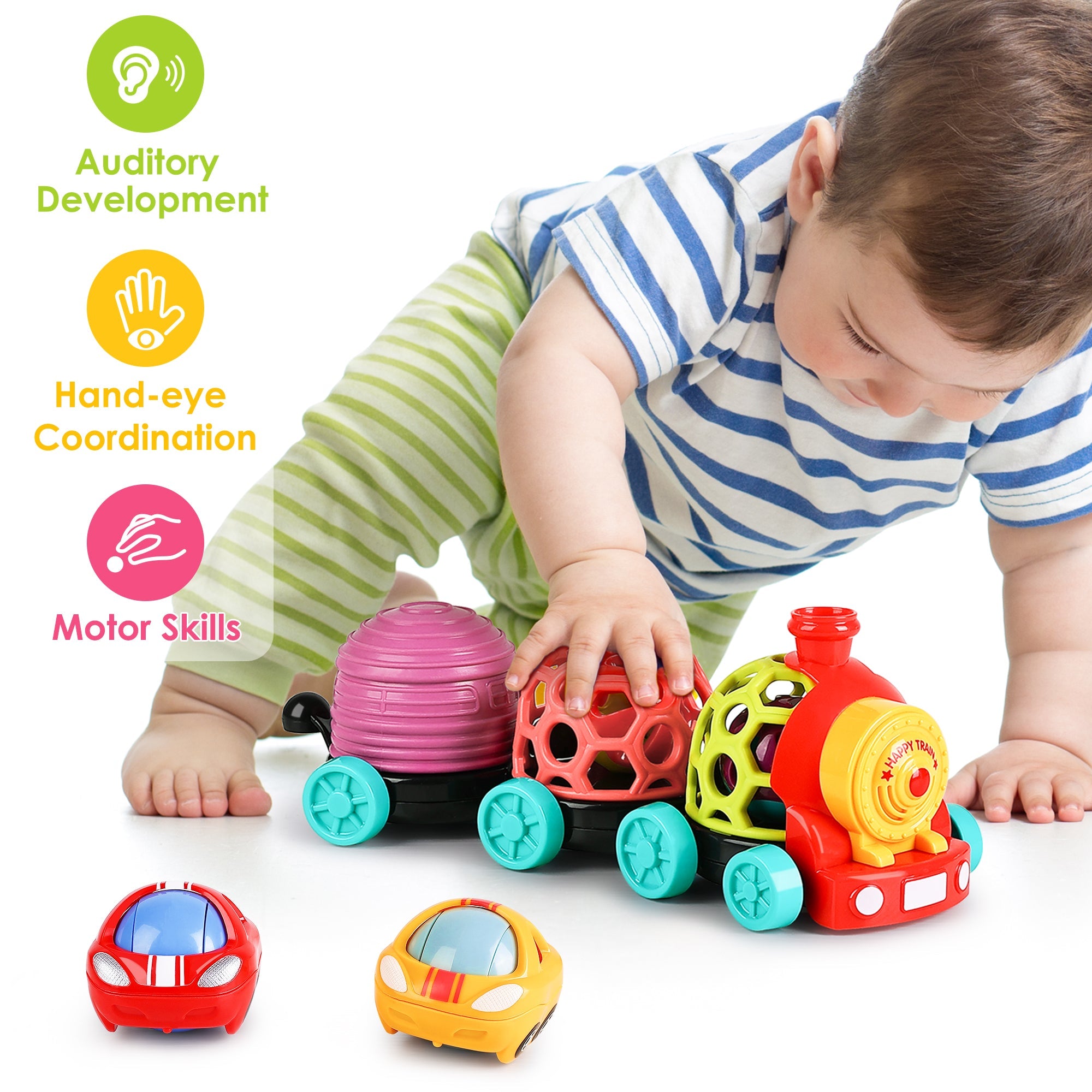 Juego de tren rodante con sonajero Fidtoy para bebés de 6 a 12 meses