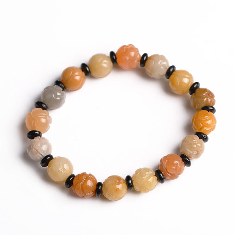 Buddha Stones Golden Silk Jade Lotus Wealth Luck Bracelet Bracelet BS 10mm