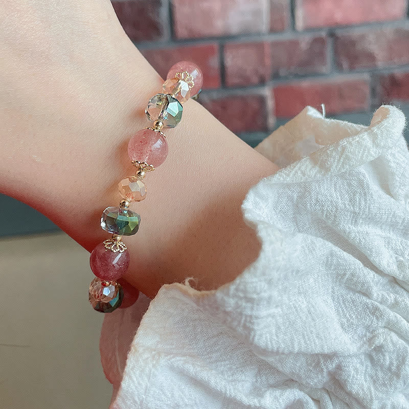 Buddha Stones Natural Strawberry Quartz Colorful Crystal Positive Bracelet Bracelet BS 13