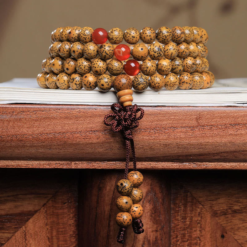 Buddha Stones 108 Mala Beads Bodhi Seed Red Agate Auspiciousness Bracelet Mala Bracelet BS Bodhi Seed(Auspiciousness♥Luck)