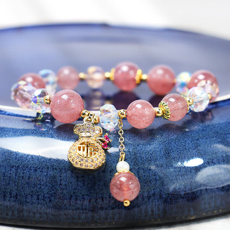 FREE Today: Love Healing Natural Strawberry Quartz Crystal Money Bag Charm Positive Bracelet FREE FREE 1