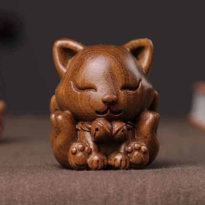 Buddha Stones Mini Nine-Tailed Fox Ivory Fruit Sandalwood Green Sandalwood Blessing Decoration Decorations BS Green Sandalwood(Cure♥Positive)