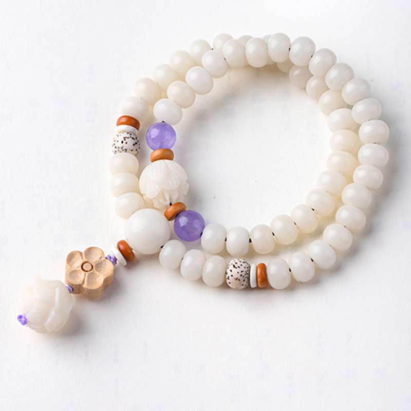 Bracelet de bénédiction lotus Bodhi en jade blanc tibétain Foviel