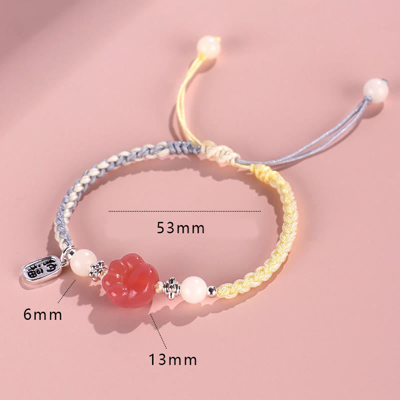 Buddha Stones Yanyuan Agate Cat Claw Paw White Bodhi Seed Fu Character Positive Braided Rope Bracelet Bracelet BS 7
