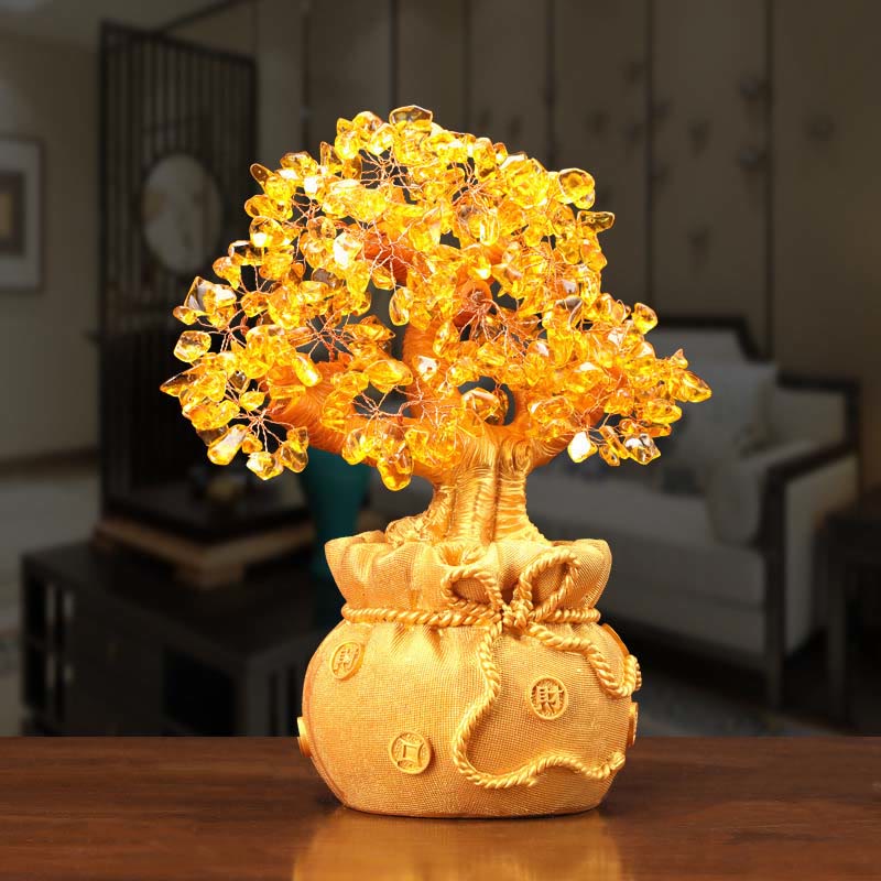 Arbre à monnaie en citrine naturelle Foviel – Ornement en pierres précieuses Feng Shui pour la prospérité