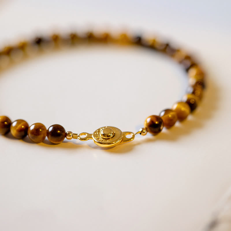 Foviel 14K Gold Plated Natural Tiger Eye Stone Courage Protection Bracelet