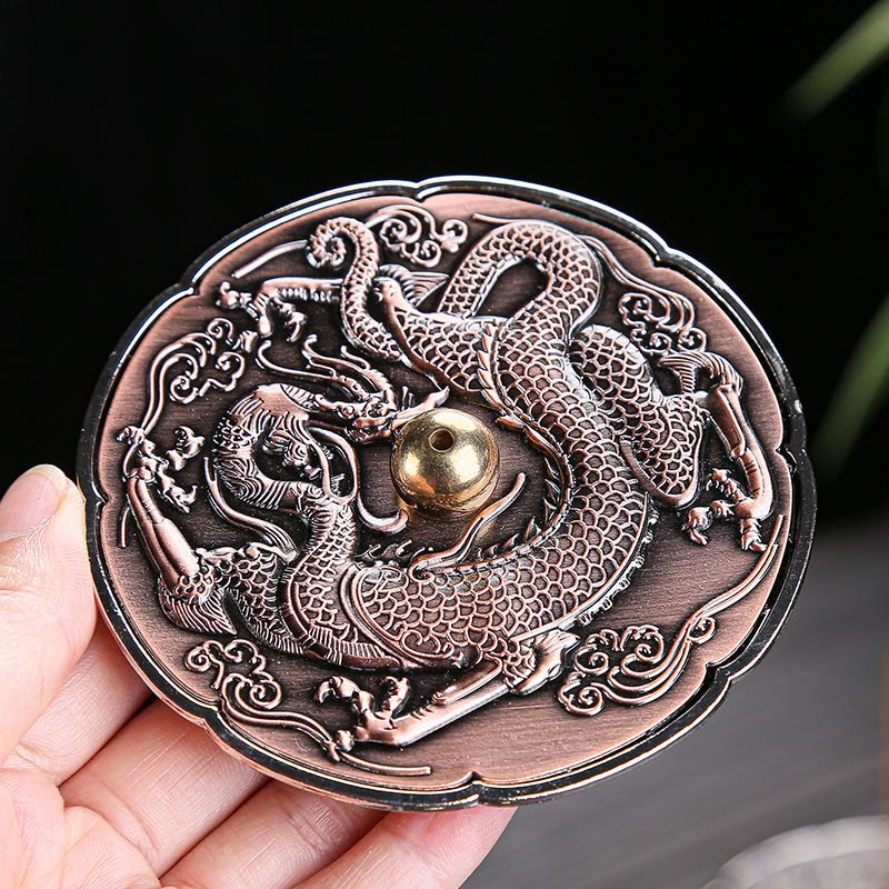 Buddha Stones Round Auspicious Dragon Protection Copper Alloy Stick Incense Burner Decoration Incense Burner BS 2