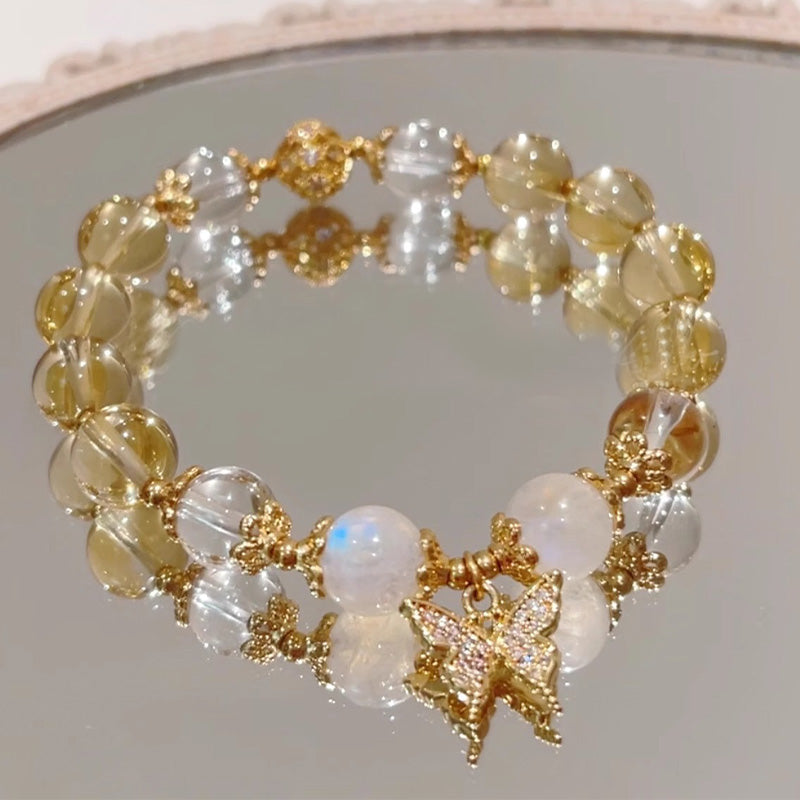 Buddha Stones Citrine Moonstone Butterfly Charm Prosperity Protection Bracelet Bracelet BS 1