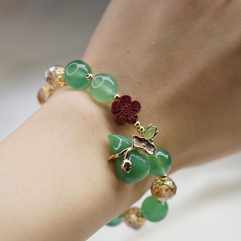 Buddha Stones Natural Red Agate Green Agate Gourd Cinnabar Flower Beads Confidence Bracelet 6