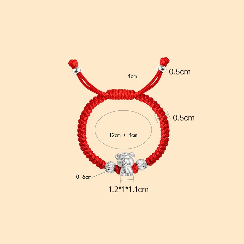 Buddha Stones 999 Sterling Silver Chinese Zodiac Red Rope Luck Handcrafted Kids Bracelet Bracelet BS 12