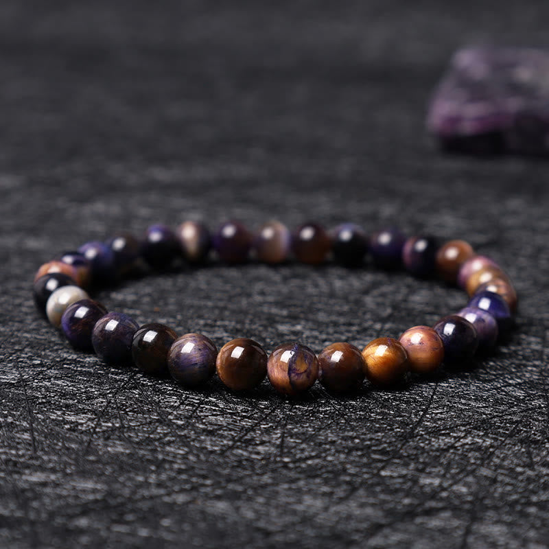 Foviel Natural Purple Tiger Eye Protection Strength Bracelet