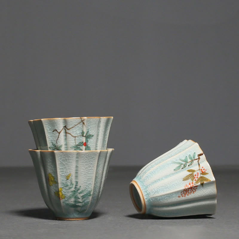 Buddha Stones Loquat Dogwood Hawthorn Morning Glory Ceramic Teacup Kung Fu Tea Cup Cup BS 3