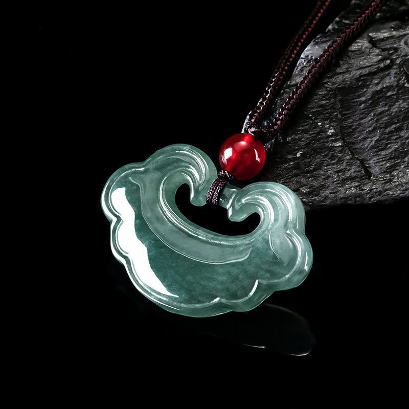 Pendentif collier porte-bonheur Foviel en jade vert naturel, motif cadenas chinois