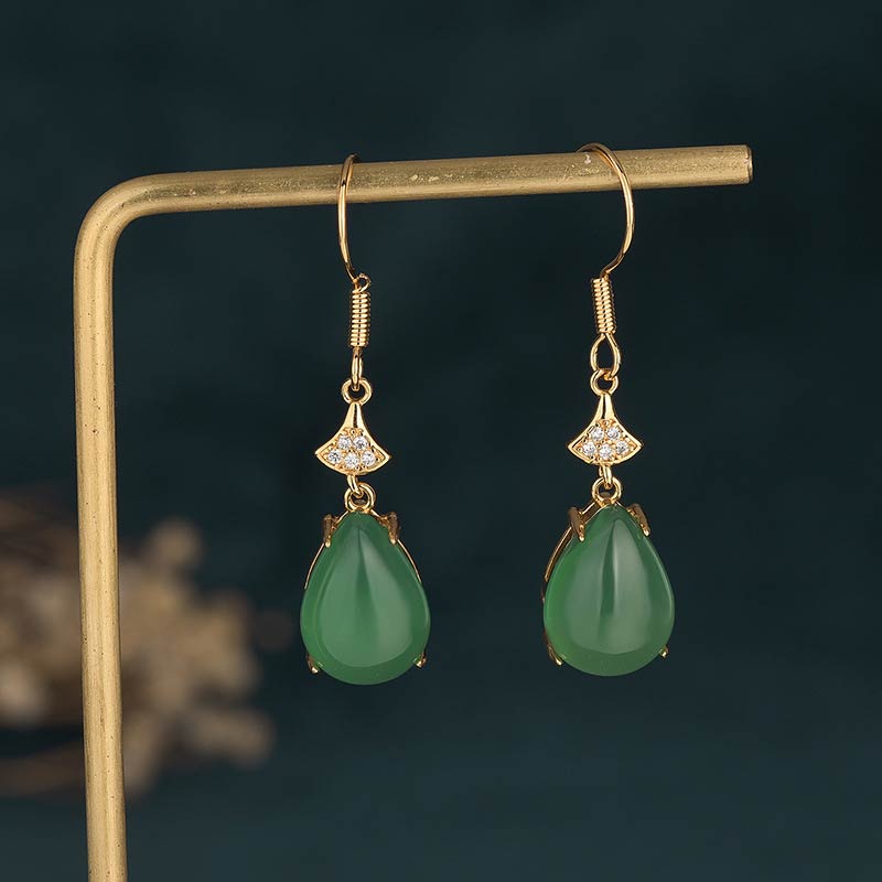 Buddha Stones Cyan Jade Luck Drop Earrings Earrings BS 3