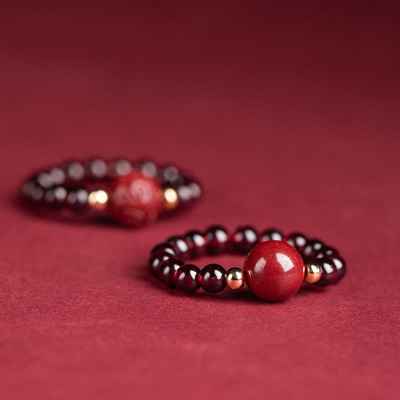 Buddha Stones Garnet Cinnabar Lucky Bead PiXiu Om Mani Padme Hum Rose Protection Ring Ring BS 4