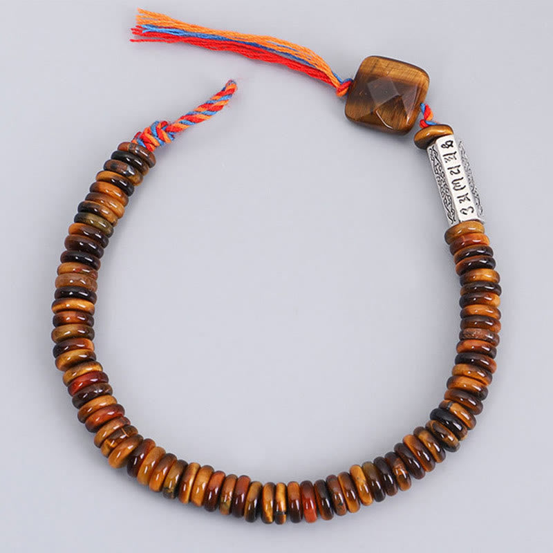 Bracelet de protection Foviel en œil de tigre tibétain avec mantra Om Mani Padmé Hum