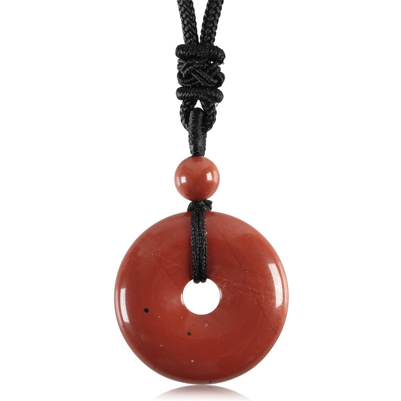 Buddha Stones Lucky Coin Pendant Healing Crystal Gemstone Necklace Necklaces & Pendants BS Red Stone