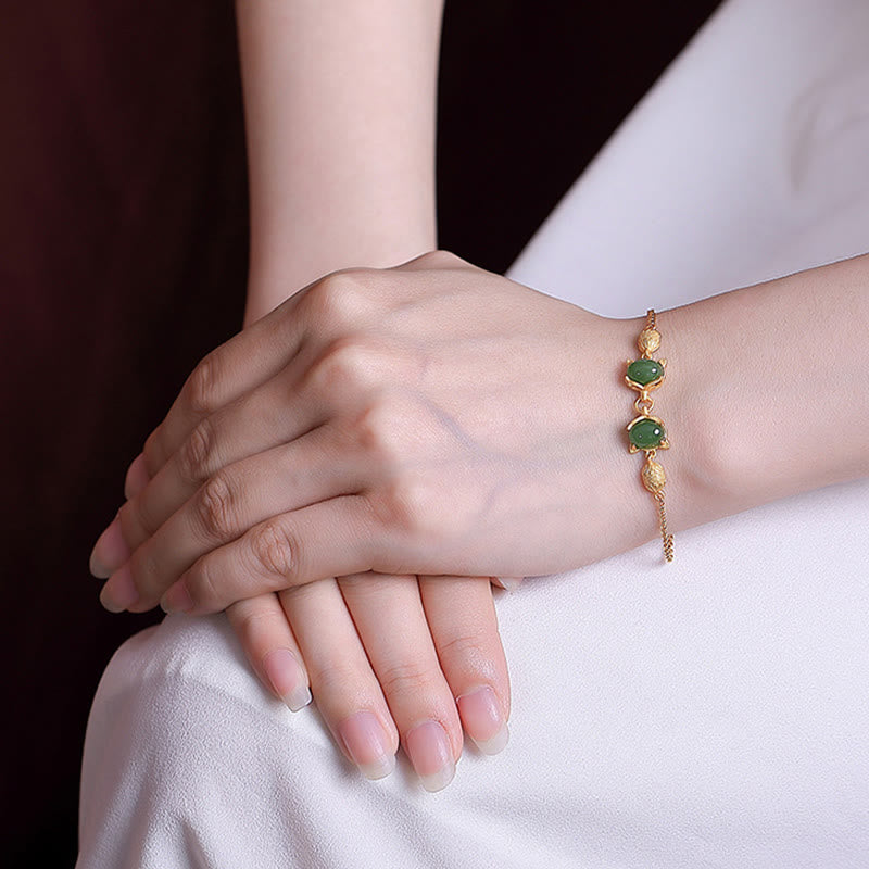 Buddha Stones 925 Sterling Silver Natural Hetian White Jade Cyan Jade Lovely Fox Luck Bracelet Bracelet BS 3