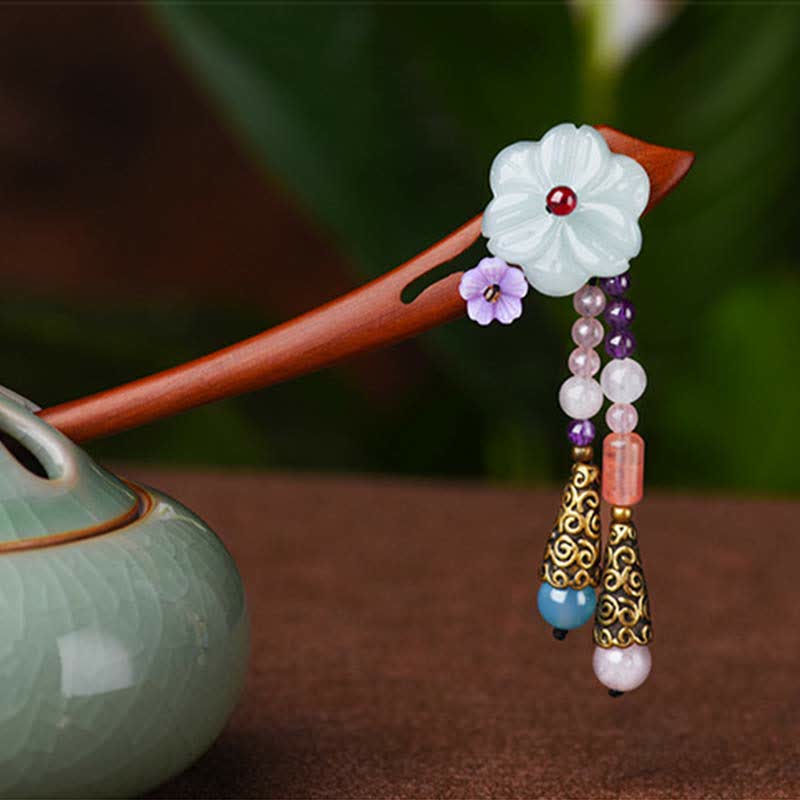 Buddha Stones Red Sandalwood Amethyst Aventurine Protection Hairpin Decoration Hairpin BS 1