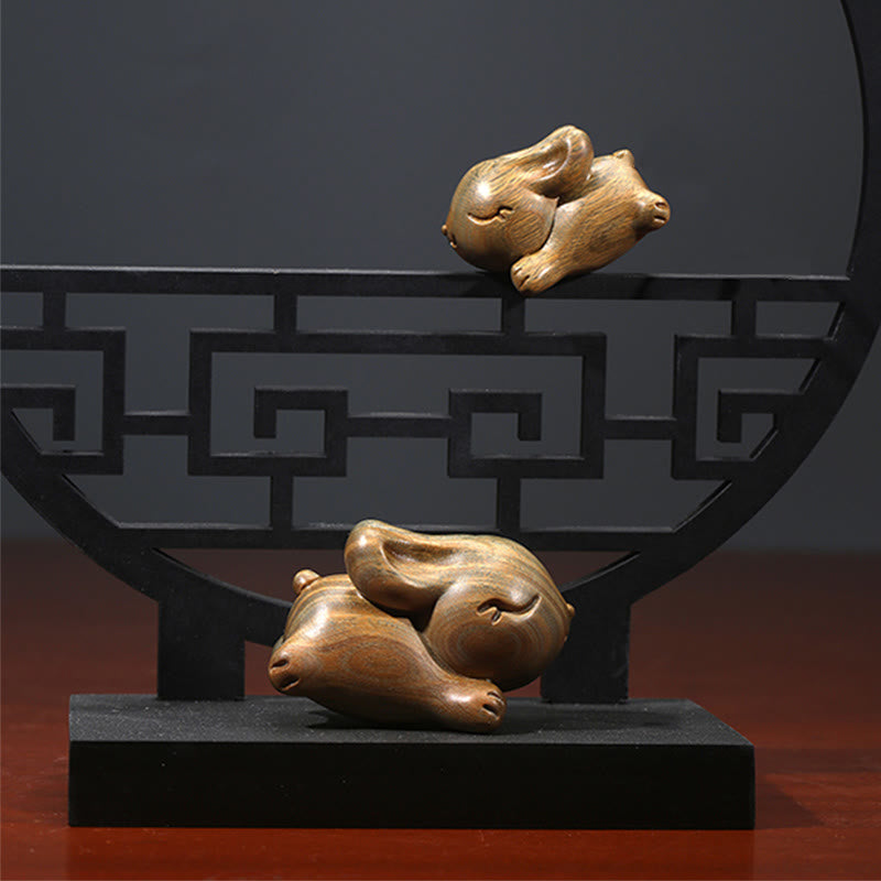 Buddha Stones Green Sandalwood Small Mini Cute Rabbit Bunny Peace Decorations Decorations BS 13