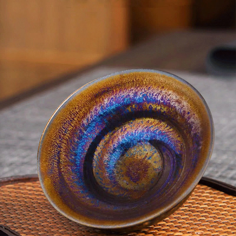 Buddha Stones Chinese Jianzhan Colorful Milky Way Glaze Ceramic Teacup Tenmoku Kung Fu Tea Cup Jian Zhan Tea Cup BS 3