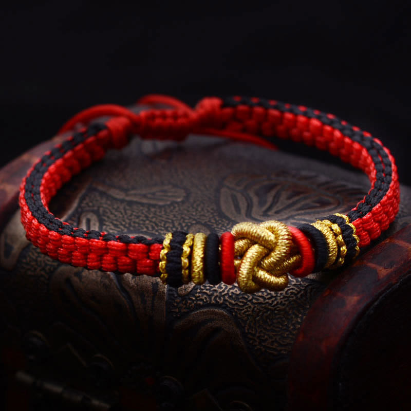 Buddha Stones Colorful Rope True Love Knot Luck Handmade Bracelet Bracelet BS Red Black(Bracelet Size 16cm-24cm)