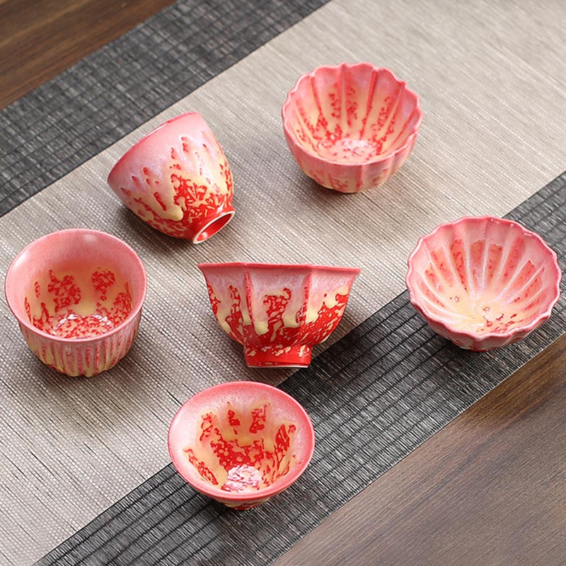 Buddha Stones Retro Blue Red Gradient Lotus Pattern Kiln Change Ceramic Teacup Kung Fu Tea Cup Bowl Cup BS 9