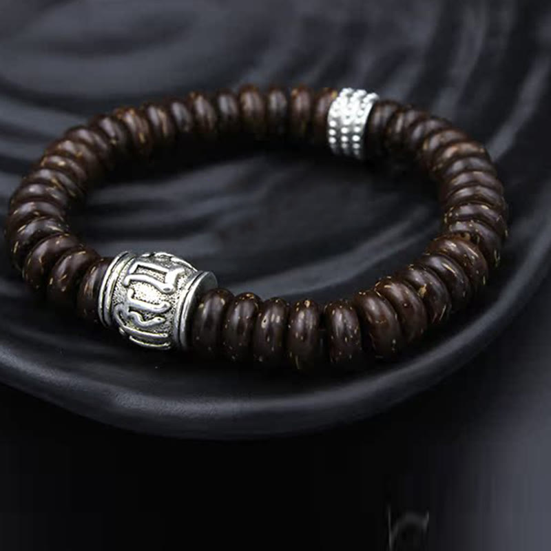 Buddha Stones Natural Tibetan Coconut Shell Om Mani Padme Hum Positive Bracelet Bracelet BS 22