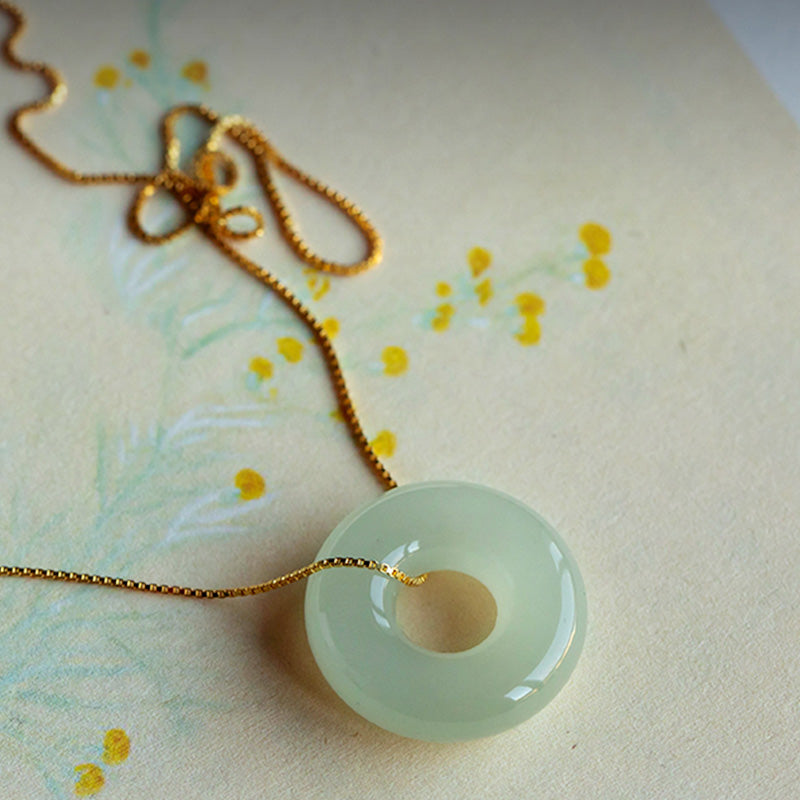 Buddha Stones Natural Round Jade Peace Buckle Luck Abundance Necklace Pendant Necklaces & Pendants BS 3