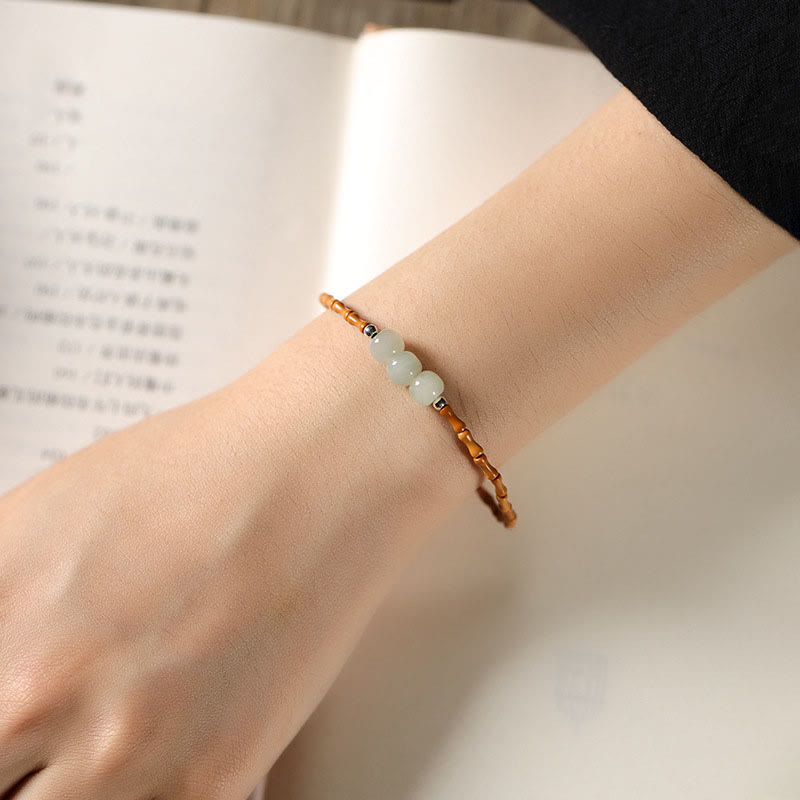 Buddha Stones Natural Olive Pit Bamboo Pattern Hetian Jade Beads Luck Bracelet 4