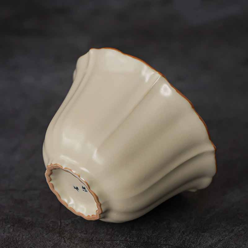 Buddha Stones Beige Plum Blossom Shape Peach Branch Ceramic Gaiwan Sancai Teacup Kung Fu Tea Cup With Lid Cup BS 11