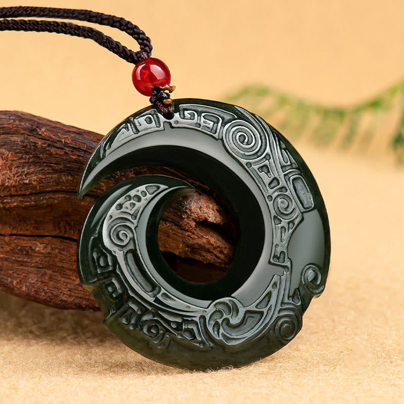 Buddha Stones One's Luck Improves Design Patern Natural Hetian Cyan Jade Success Necklace Pendant Necklaces & Pendants BS 2