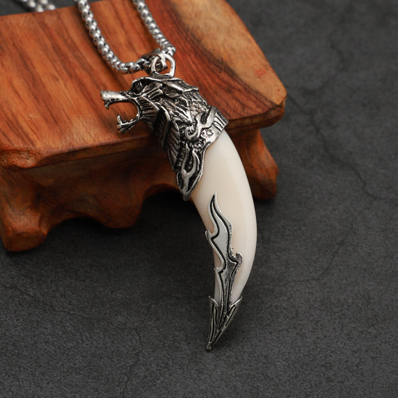 Buddha Stones Imitation Wolf Tooth Titanium Steel Balance Necklace Pendant Necklaces & Pendants BS 3