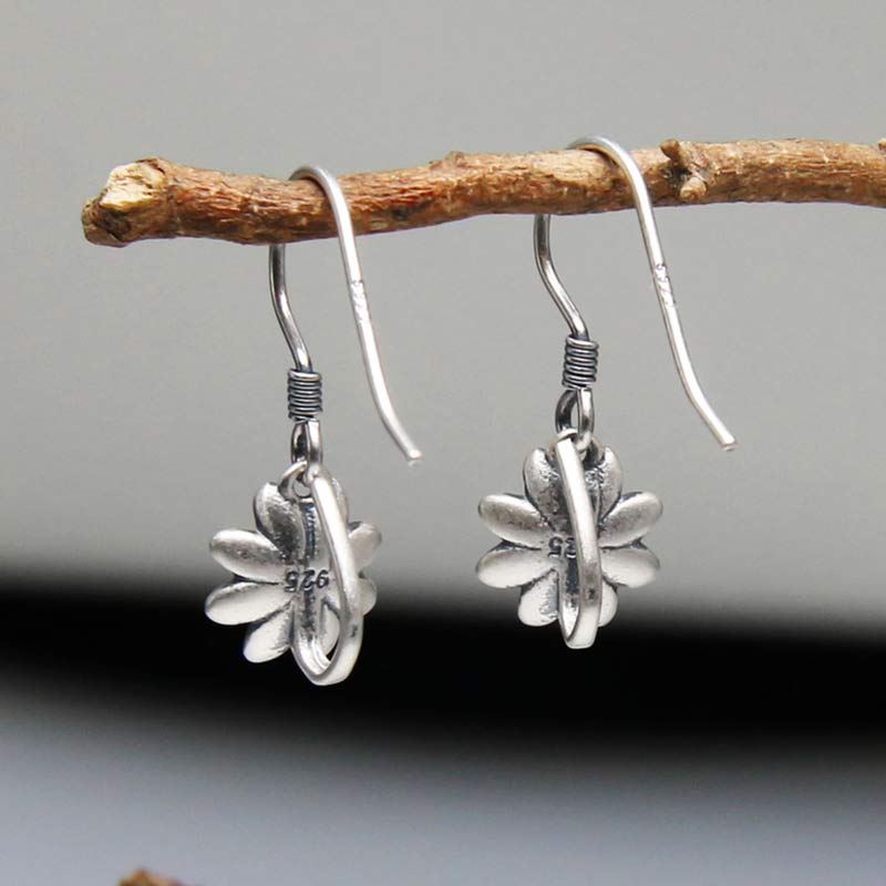Buddha Stones 925 Sterling Silver Lotus Flower Enlightenment Earrings Earrings BS 3