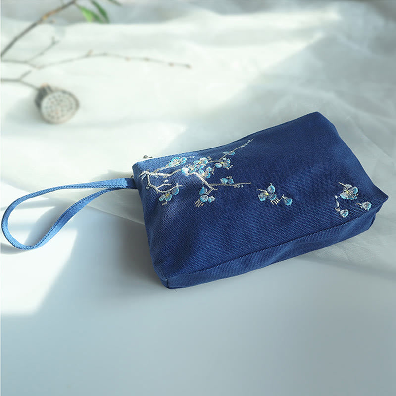 Buddha Stones Small Flower Plum Cherry Crane Peach Blossom Embroidery Canvas Wallet Shopping Purse Purse BS 16