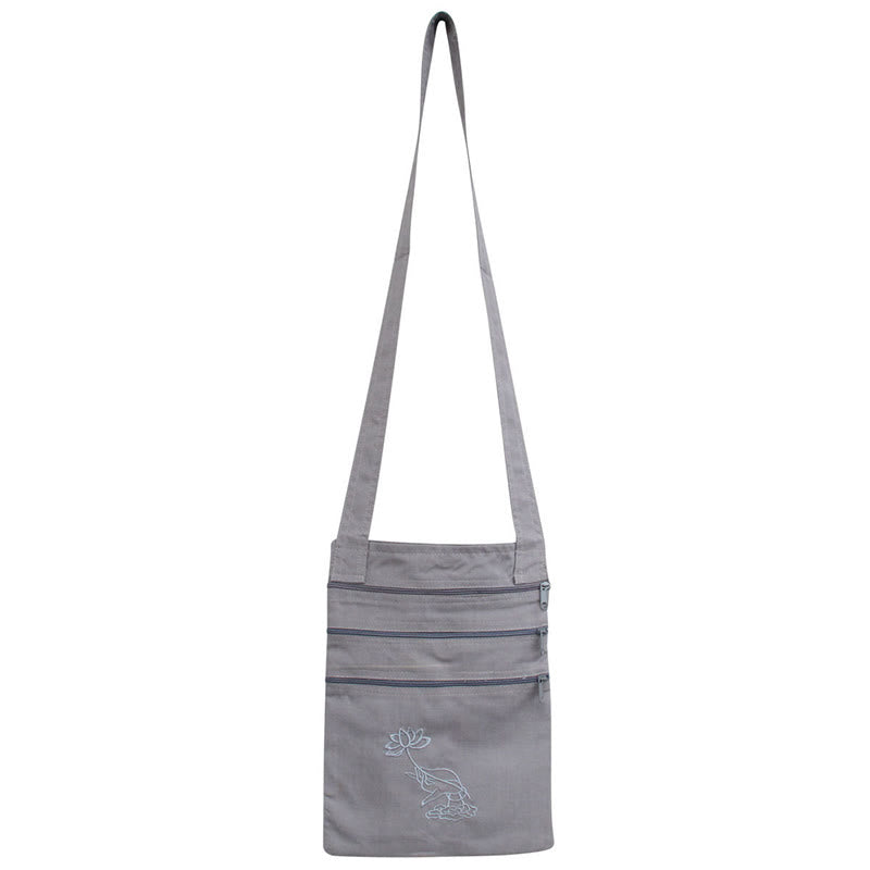 Buddha Stones Spiritual Mind Practice Lotus Embroidered Cotton Shoulder Bag Crossbody Bag - Gray Lotus Flower Spiritual Practice Bag - image 7