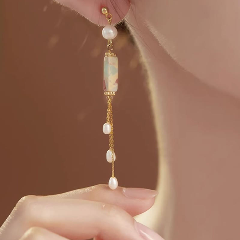 Buddha Stones 925 Sterling Silver Posts Shoushan Stone Pearl Healing Drop Earrings 4