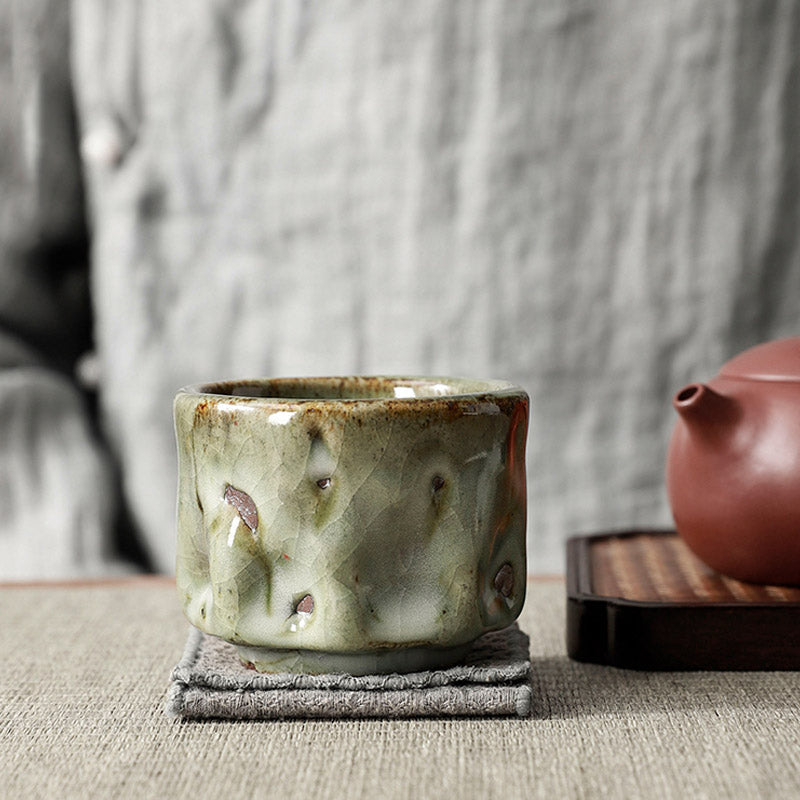 Buddha Stones Handcrafted Simple Cracked Ice Texture Chinese Jianzhan Ceramic Teacup Kung Fu Tea Cup Jian Zhan Tea Cup BS 2