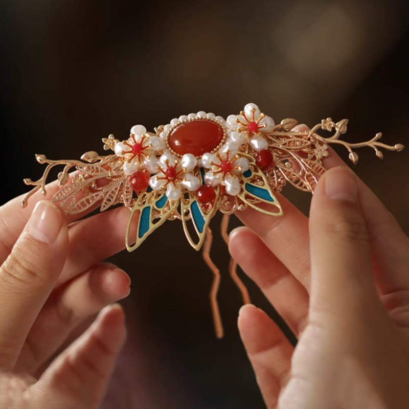 Foviel Klassische chinesische Stil Blume sz. Schmetterling Pearlagil Haar Clip Haarnadel Haar Krone