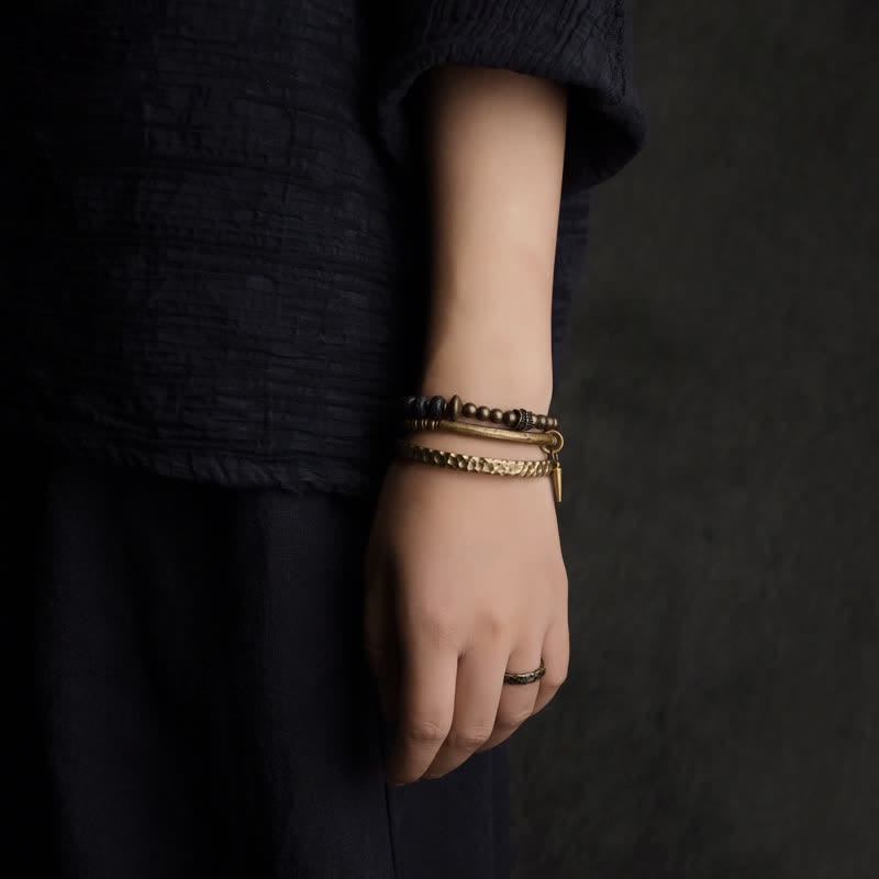 Buddha Stones Lava Rock Stone Copper Balance Cuff Bracelet Bangle - image 3