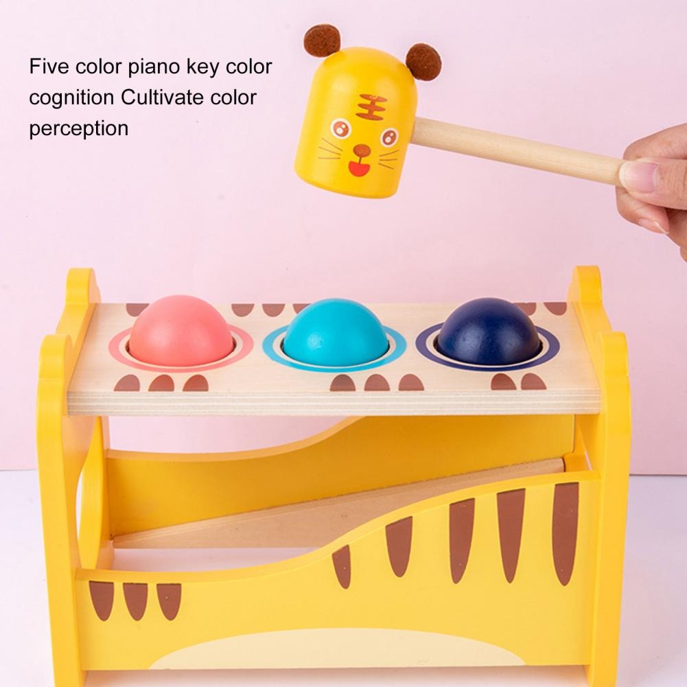 Fidtoy Wooden Tiger Pound Hammering Table with Xylophone, Wooden Hammering Table and Slide-Out Xylophone Music Toy for Fine Motor Skills, Hand-Eye Coordination and Rhythm Play