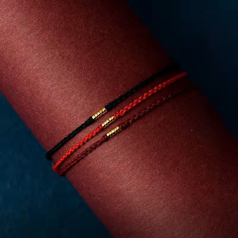 Bracelet ou chevillère Foviel en argent sterling 925 avec perle dorée porte-bonheur sur cordon tressé