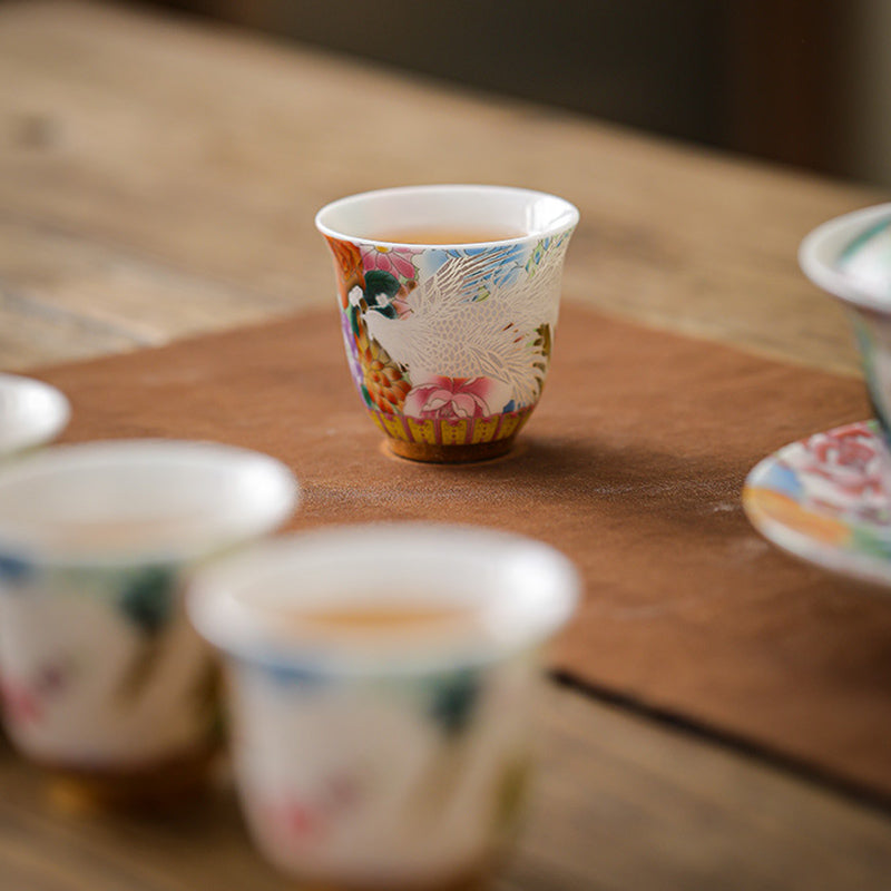 Buddha Stones Dragon Phoenix Flowers Ceramic Teacup Kung Fu Tea Cup 50ml Cup BS 11