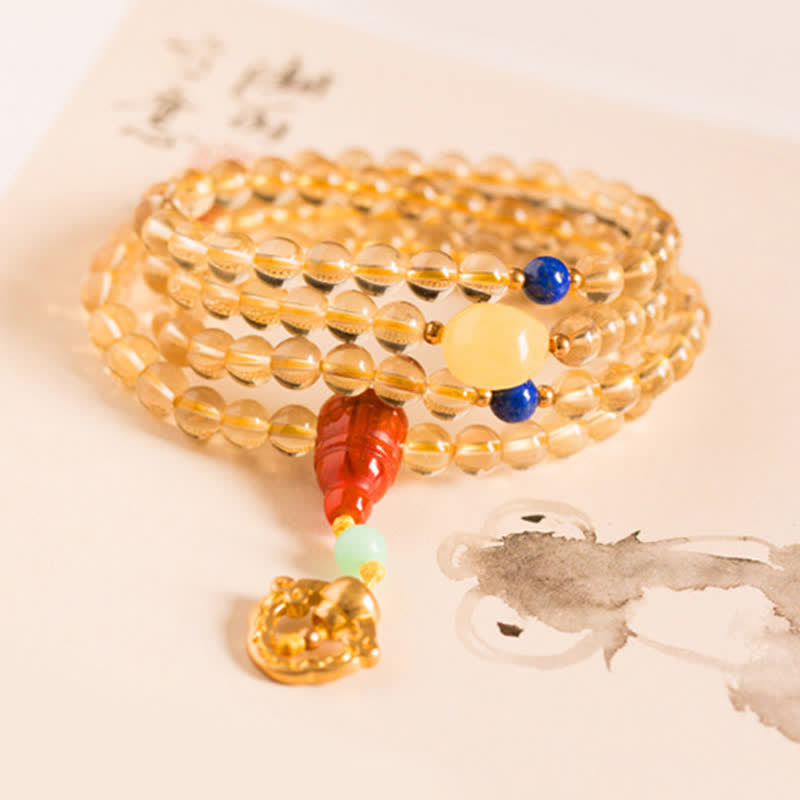 925 Sterling Silver 108 Mala Beads Natural Citrine Red Agate Amber Pleasure Charm Bracelet Mala Bracelet BS 6