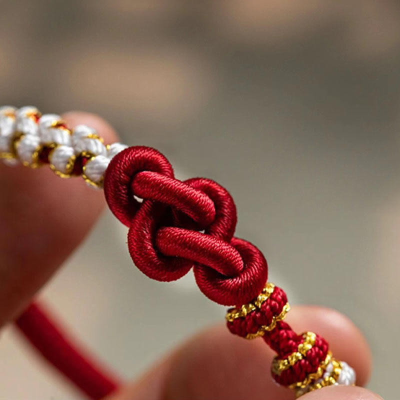 Buddha Stones Handmade True Love Knot Peach Blossom Charm Luck Rope Bracelet Bracelet BS 5