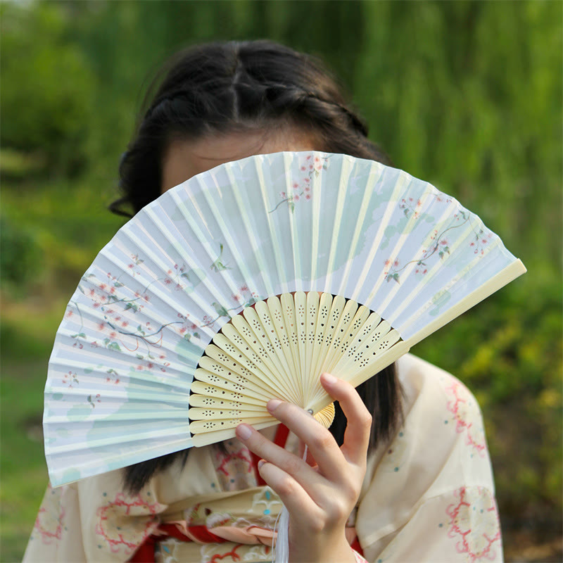 Buddha Stones Classic Birds Singing Flowers Handheld Bamboo Folding Fan Folding Fan BS 6